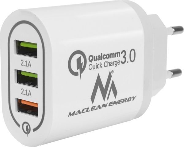Maclean MCE479 Φορτιστής Τοίχου 3x USB με Quick Charge 3.0, 3A, Λευκός