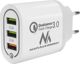 Maclean MCE479 Φορτιστής Τοίχου 3x USB με Quick Charge 3.0, 3A, Λευκός