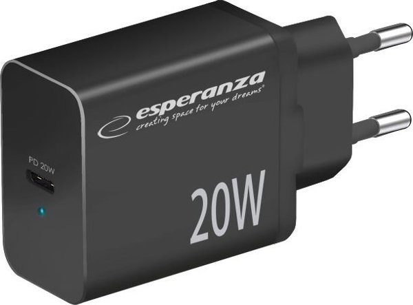 Φορτιστής Esperanza EZC104K Esperanza φορτιστής τοίχου 20w usb-c pd μαύρος