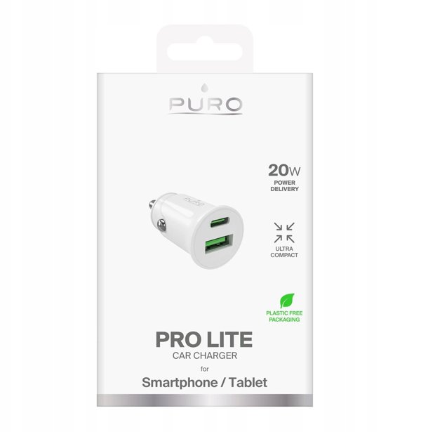 Puro Φορτιστής Αυτοκινήτου Pro Lite, 20W, 1x USB-A & 1x USB-C Power Delivery, Λευκό