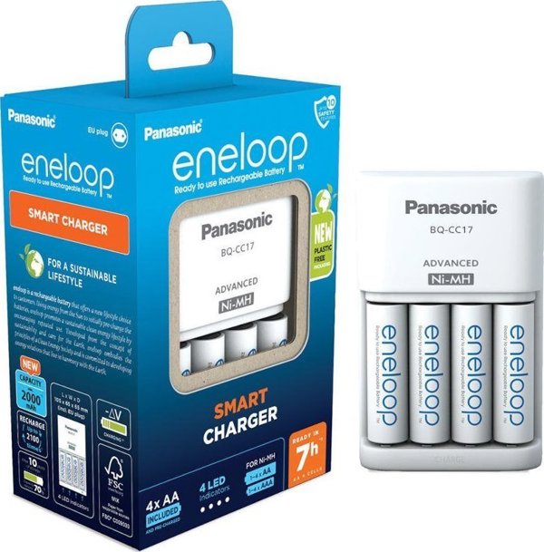 Panasonic Eneloop Smart Charger BQ-CC17 με 4 Μπαταρίες AA, Έτοιμες για Χρήση