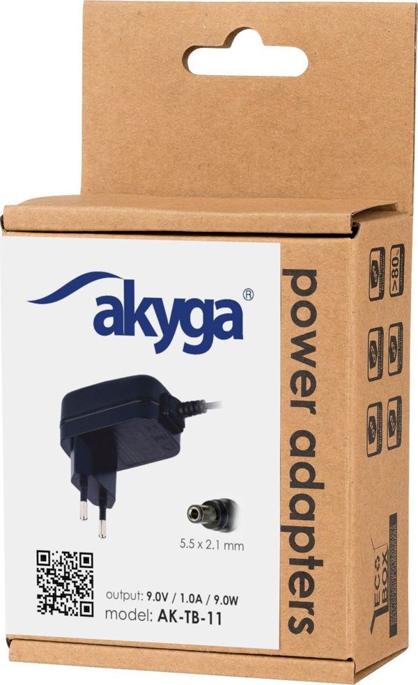 Akyga Φορτιστής AK-TB-11 9V 1A, Βύσμα 5.5x2.1mm, Τροφοδοτικό για Εξοπλισμό Δικτύου
