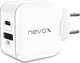 Φορτιστής Nevox nevox 20W USB-C PD + USB QC 3.0 Λευκός φορτιστής