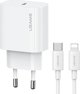 Φορτιστής USAMS USAMS Φορτιστής τοίχου 1xUSB-C T65 PD20W PD Γρήγορη Φόρτιση US-CC226 + καλώδιο USB-C/Lightning US-SJ712 30W λευκό Yi Series OYXLTZ02