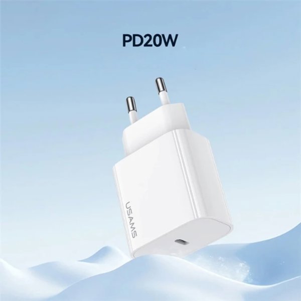 Φορτιστής USAMS USAMS Φορτιστής τοίχου 1xUSB-C T65 PD20W PD Γρήγορη Φόρτιση US-CC226 + καλώδιο USB-C/Lightning US-SJ712 30W λευκό Yi Series OYXLTZ02