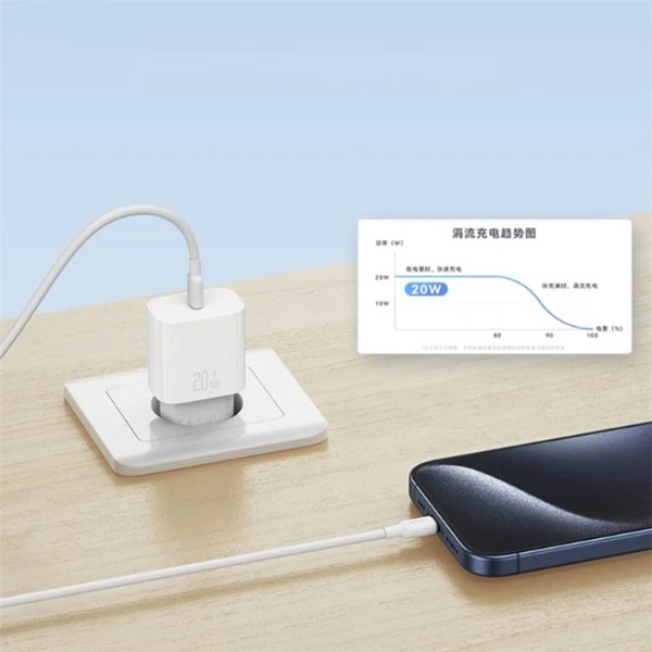 Φορτιστής USAMS USAMS Φορτιστής τοίχου 1xUSB-C T65 PD20W PD Γρήγορη Φόρτιση US-CC226 + καλώδιο USB-C/Lightning US-SJ712 30W λευκό Yi Series OYXLTZ02