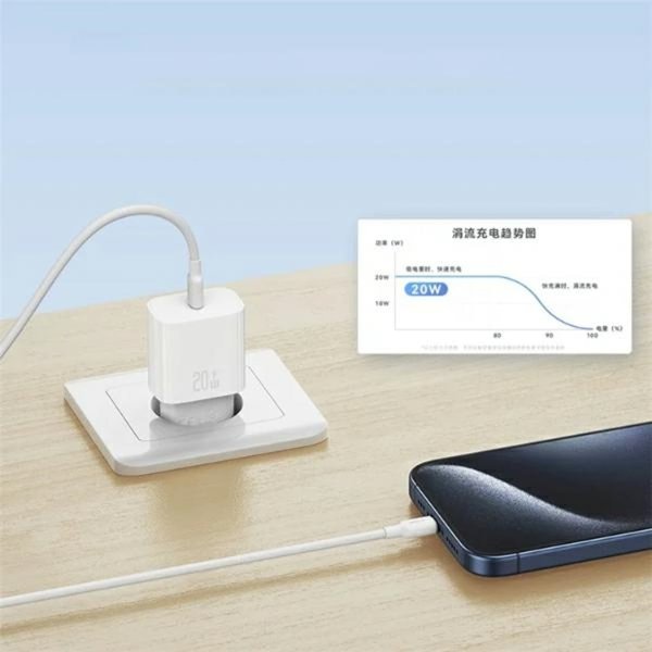 Φορτιστής USAMS USAMS Φορτιστής τοίχου 1xUSB-C T65 PD20W PD Γρήγορη Φόρτιση US-CC226 + καλώδιο USB-C/Lightning US-SJ712 30W λευκό Yi Series OYXLTZ02