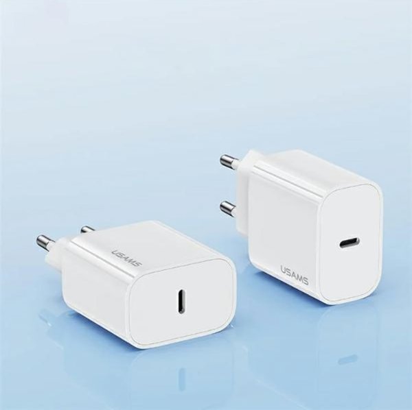 Φορτιστής USAMS USAMS Φορτιστής τοίχου 1xUSB-C T65 PD20W PD Γρήγορη Φόρτιση US-CC226 + καλώδιο USB-C/Lightning US-SJ712 30W λευκό Yi Series OYXLTZ02