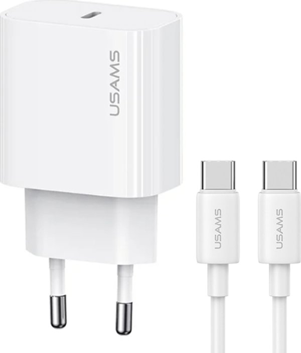 Φορτιστής USAMS USAMS Φορτιστής τοίχου 1xUSB-C T65 PD20W PD Γρήγορη Φόρτιση US-CC226 + καλώδιο USB-C/Lightning US-SJ712 30W λευκό Yi Series OYXLTZ02