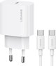 Φορτιστής USAMS USAMS Φορτιστής τοίχου 1xUSB-C T65 PD20W PD Γρήγορη Φόρτιση US-CC226 + καλώδιο USB-C/Lightning US-SJ712 30W λευκό Yi Series OYXLTZ02