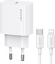 Φορτιστής USAMS USAMS Φορτιστής τοίχου 1xUSB-C T65 PD20W PD Γρήγορη Φόρτιση US-CC226 + καλώδιο USB-C/Lightning US-SJ712 30W λευκό Yi Series OYXLTZ02