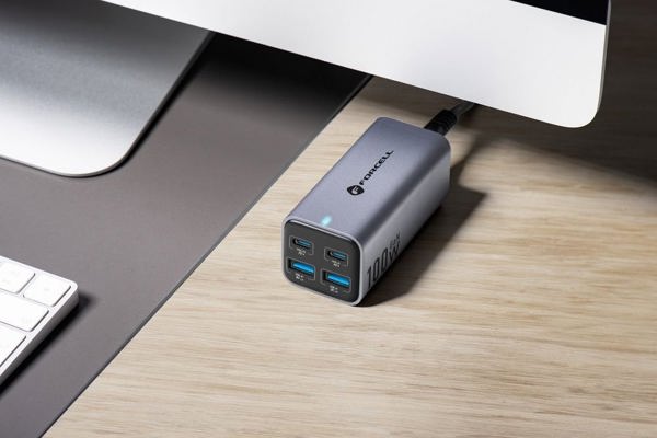 Φορτιστής ForCell FORCELL F-ENERGY GaN III VT-49 επιτραπέζιος φορτιστής 2 x Τύπος C + 2 x USB A PD QC4.0 SFC2.0 5A 100W γκρι