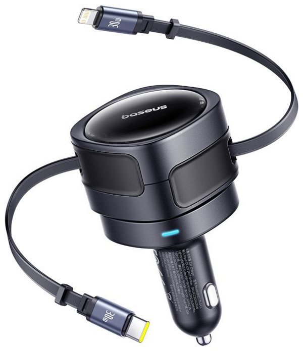 Φορτιστής αυτοκινήτου Baseus Enjoyment Max με καλώδια USB-C+Lightning 60W Μαύρο