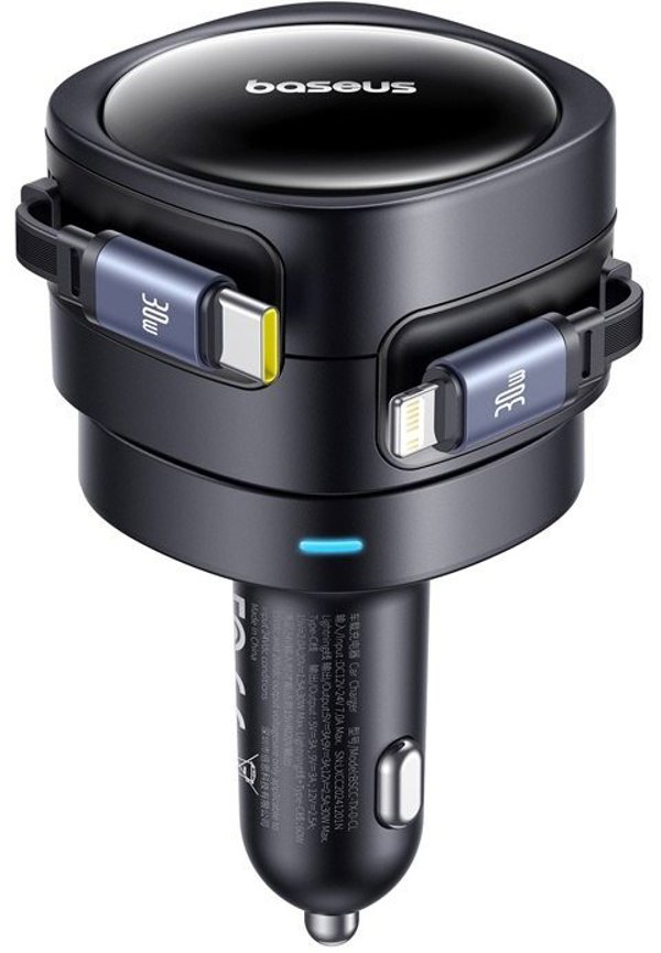 Φορτιστής αυτοκινήτου Baseus Enjoyment Max με καλώδια USB-C+Lightning 60W Μαύρο