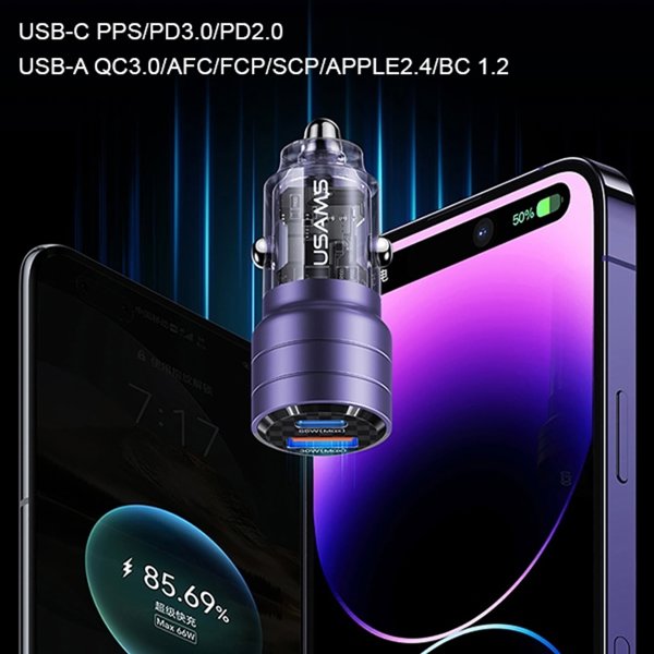 Φορτιστής Usams Φορτιστής αυτοκινήτου USAMS C36 USB-A+USB-C 95W Γρήγορη Φόρτιση μαύρο/black (US-CC176)
