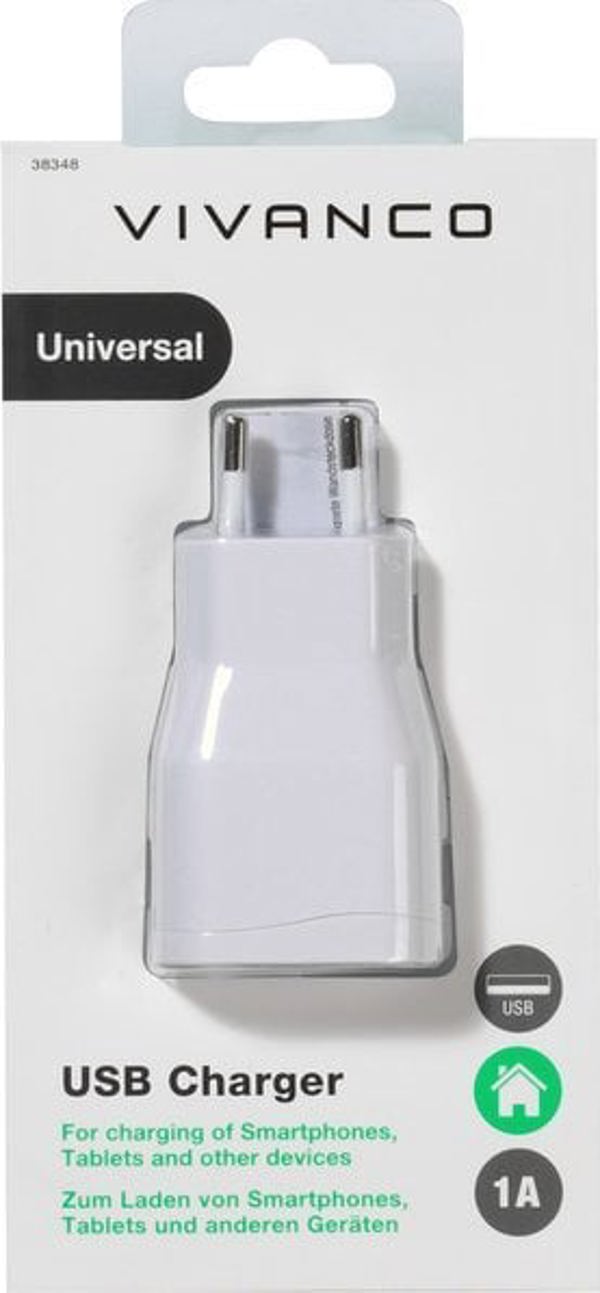 Φορτιστής Vivanco Vivanco USB 1A, λευκό (38348)