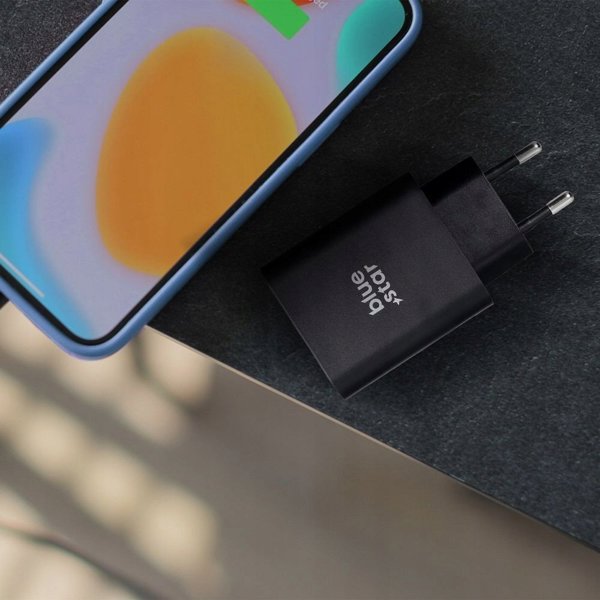Φορτιστής τοίχου για τηλέφωνο Blue Star USB C + USB A QC4.0 PD 3A 25W TFB-TC-25WPD μαύρος
