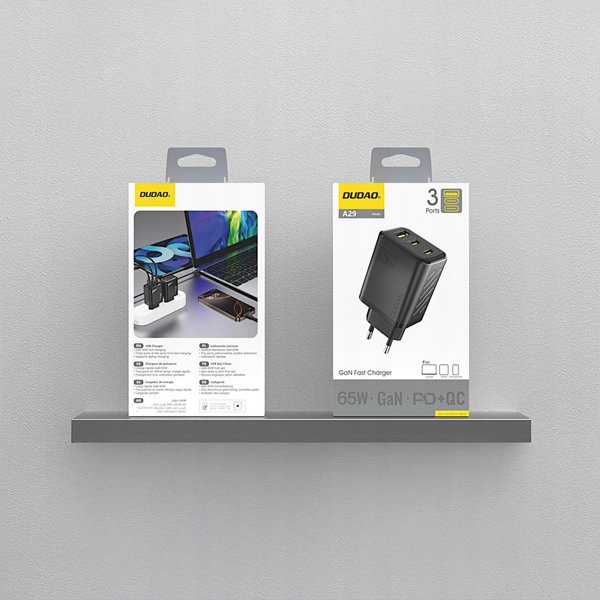 Φορτιστής Τοίχου Dudao A29 65W GaN, 2 x USB-C & 1 x USB-A, Μαύρος