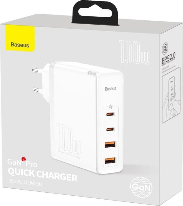 Baseus GaN2 Pro Φορτιστής 100W, 2x USB-A & 2x USB-C, Quick Charge 4+, Power Delivery, Μαύρο
