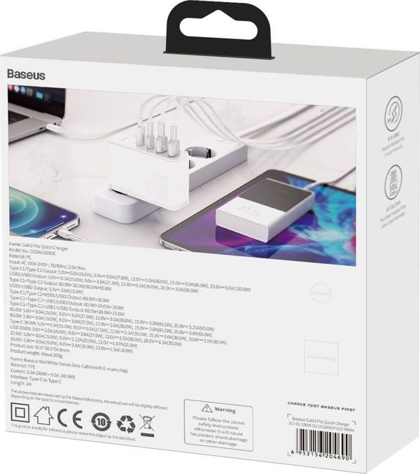 Baseus GaN2 Pro Φορτιστής 100W, 2x USB-A & 2x USB-C, Quick Charge 4+, Power Delivery, Μαύρο