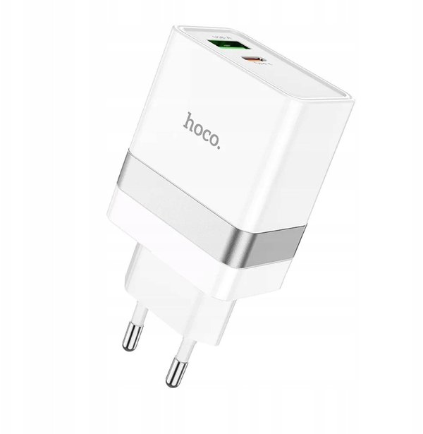Φορτιστής τοίχου για τηλέφωνο HOCO USB A + USB C QC3.0 PD 3A 30W N21 λευκός