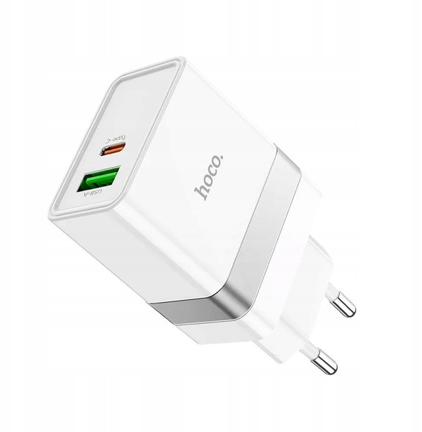 Φορτιστής τοίχου για τηλέφωνο HOCO USB A + USB C QC3.0 PD 3A 30W N21 λευκός