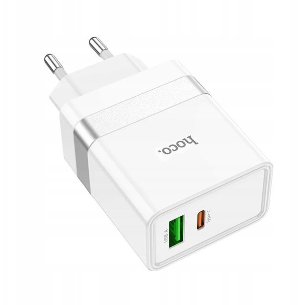 Φορτιστής τοίχου για τηλέφωνο HOCO USB A + USB C QC3.0 PD 3A 30W N21 λευκός