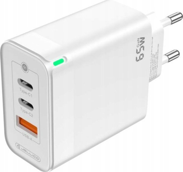 Φορτιστής Τοίχου Jellico C79 GaN 65W PD, 2xUSB-C + 1xUSB QC3.0, Λευκός