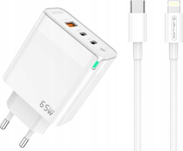 Φορτιστής Τοίχου Jellico C79 GaN 65W PD, 2xUSB-C + 1xUSB QC3.0, Λευκός