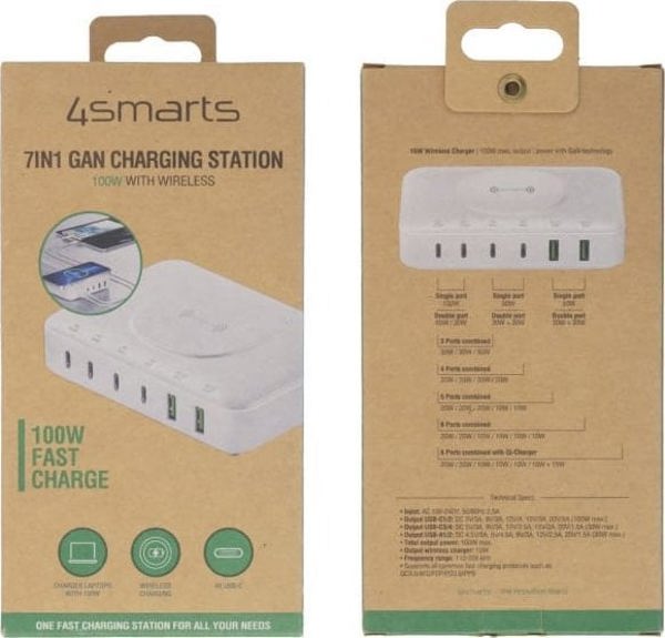 Φορτιστής 4smarts 4smarts 7in1 GaN Ladestation 100W Ασύρματος Φορτιστής, λευκό