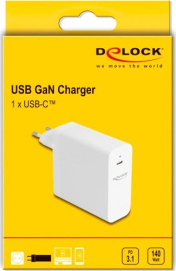 Φορτιστής DeLOCK DeLOCK USB GaN 1x USB-C, 140 Watt (λευκό, PD 3.1)