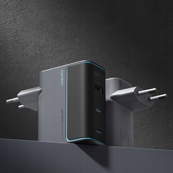 Φορτιστής τοίχου NoName CUKAD1003EUG GaN 100W 2 x USB-C 1 x USB-A με καλώδιο USB-C - γκρι