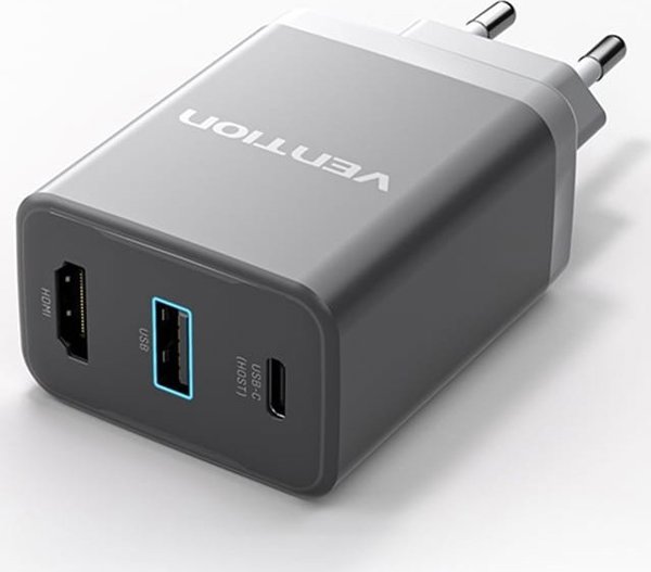 Φορτιστής τοίχου Vention FJAH0-EU USB(C+A)+HDMI GaN (60W/5W/4K@60Hz) (γκρι)