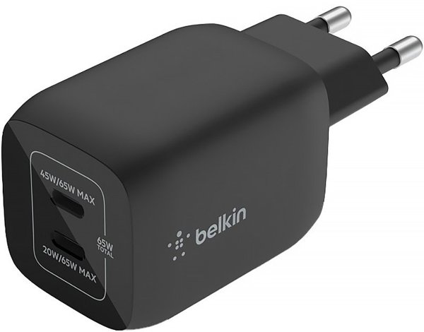 Διπλός φορτιστής τοίχου Belkin 65W USB-C GAN με PPS μαύρο