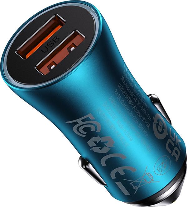 Baseus Φορτιστής Αυτοκινήτου Baseus Golden Contactor Max, 2x USB, 60W (μπλε)