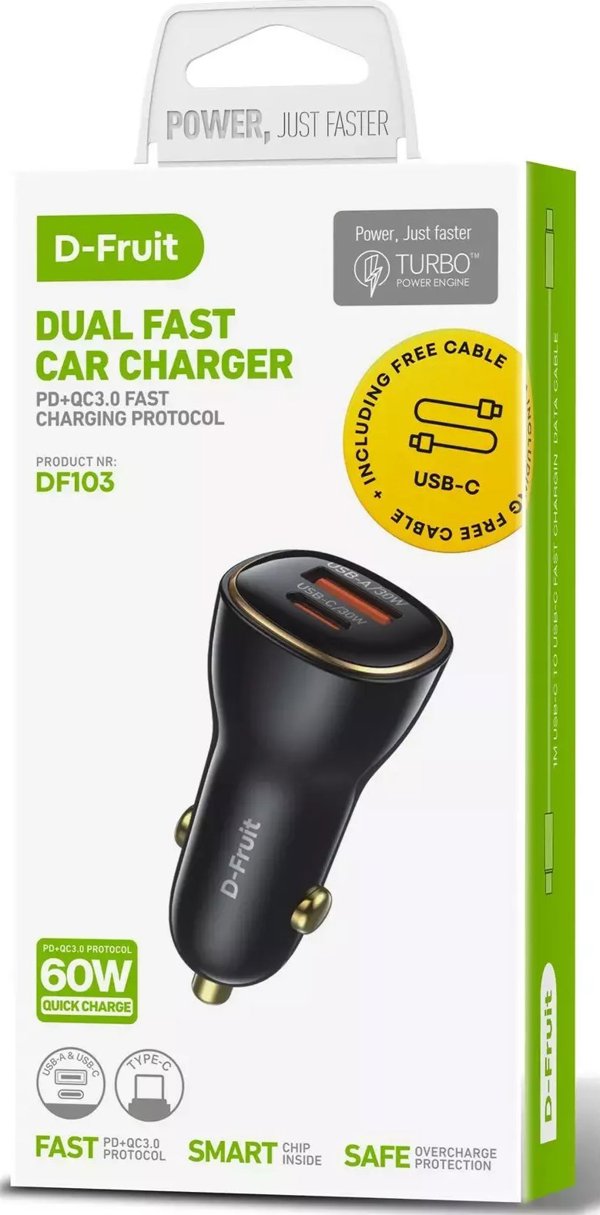 Φορτιστής αυτοκινήτου Kaku D-Fruit USB-A + USB-C 60W (DF103)