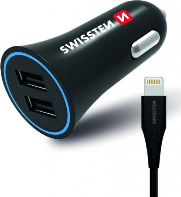 Φορτιστής Τοίχου Swissten 12W με 2 Θύρες USB-A και Καλώδιο Lightning MFi για Apple iPhone