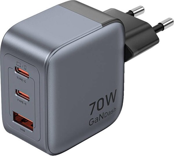 Φορτιστής GaN Vention USB-C+C+A 70W (Γκρι)