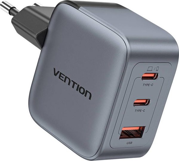 Φορτιστής GaN Vention USB-C+C+A 70W (Γκρι)