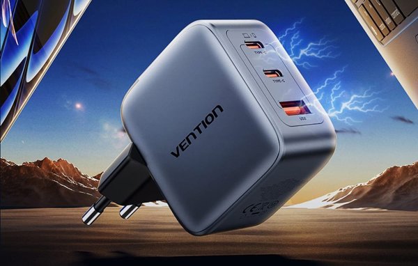 Φορτιστής GaN Vention USB-C+C+A 70W (Γκρι)