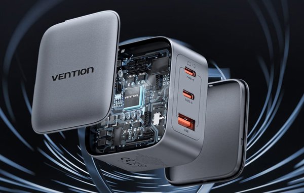 Φορτιστής GaN Vention USB-C+C+A 70W (Γκρι)