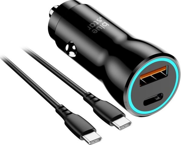 Φορτιστής Blue Star BLUE STAR φορτιστής αυτοκινήτου 3A 25W Τύπου C + USB A + καλώδιο Τύπου C σε Τύπου C PD QC3.0 AFC PPS μαύρο