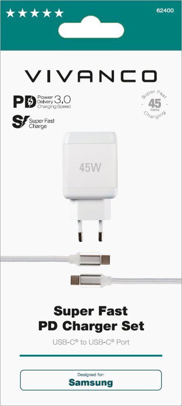 Φορτιστής Vivanco Vivanco USB-C - USB-C 45W 1m (62400)