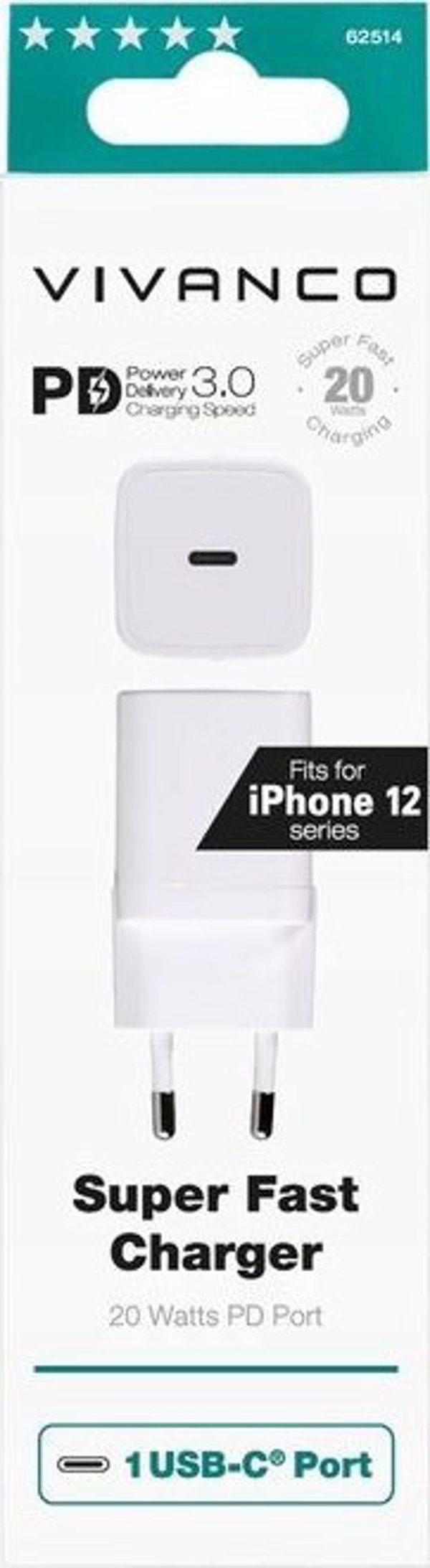 Φορτιστής Vivanco Vivanco USB φορτιστής USB-C PD3 20W, λευκό (62514)