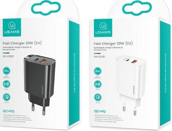 Φορτιστής Τοίχου Usams T35 20W USB-C PD & USB-A Fast Charger, Λευκός