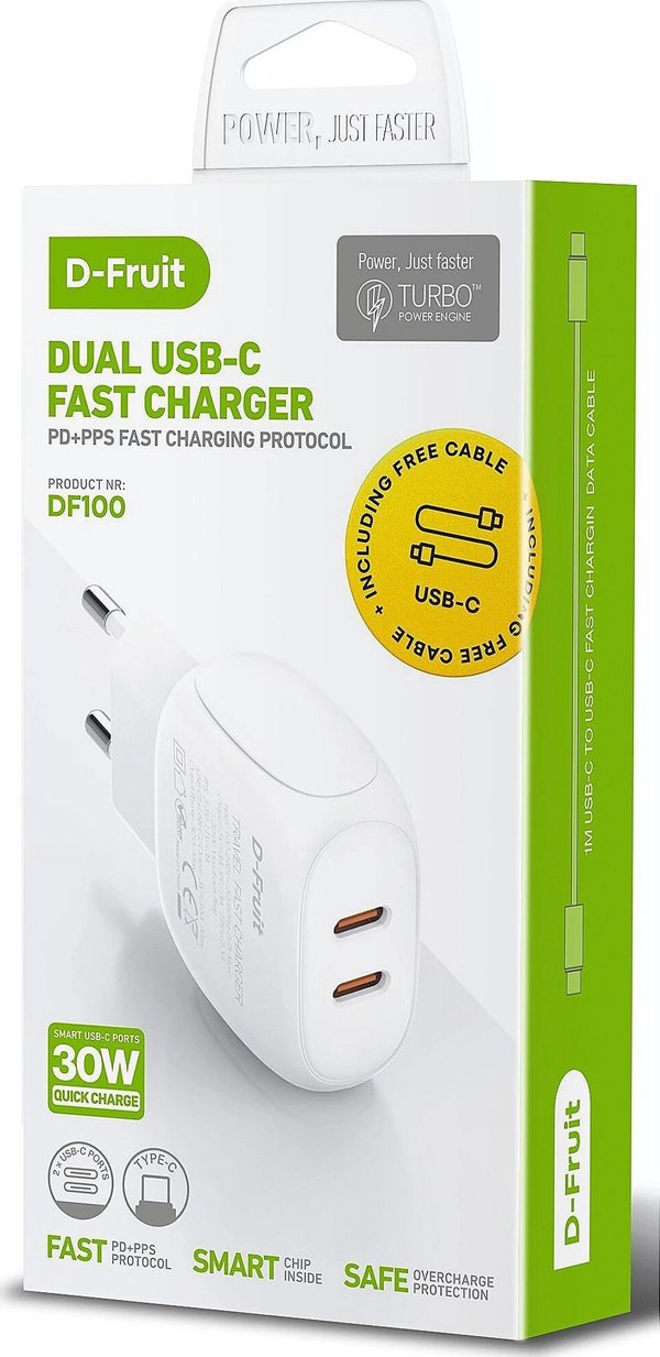 Φορτιστής D-Fruit D-Fruit charger 2xUSB-C + USB-C cable 1m (DF100)