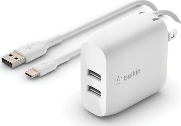 Belkin Φορτιστής Τοίχου BOOST↑CHARGE WCE001VF1MWH, 2x USB-A, 3A, με Καλώδιο 1m, Λευκό