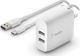 Belkin Φορτιστής Τοίχου BOOST↑CHARGE WCE001VF1MWH, 2x USB-A, 3A, με Καλώδιο 1m, Λευκό