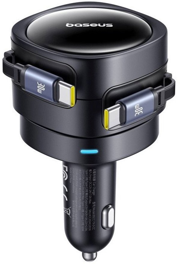Φορτιστής αυτοκινήτου Baseus Enjoyment Max με καλώδια USB-C+USB-C 60W Μαύρο