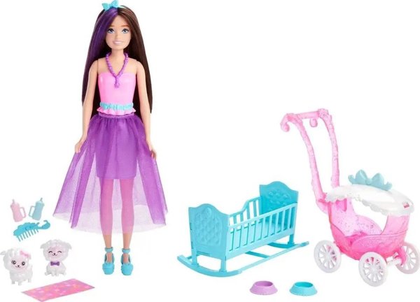Κούκλα Barbie Barbie ΚΟΥΚΛΑ BARBIE SKIPPER ΜΕ ΚΑΡΟΤΣΙ ΚΑΙ ΜΩΡΑ ΑΡΝΑΚΙΑ Καρότσι HLC29 Dreamtopia